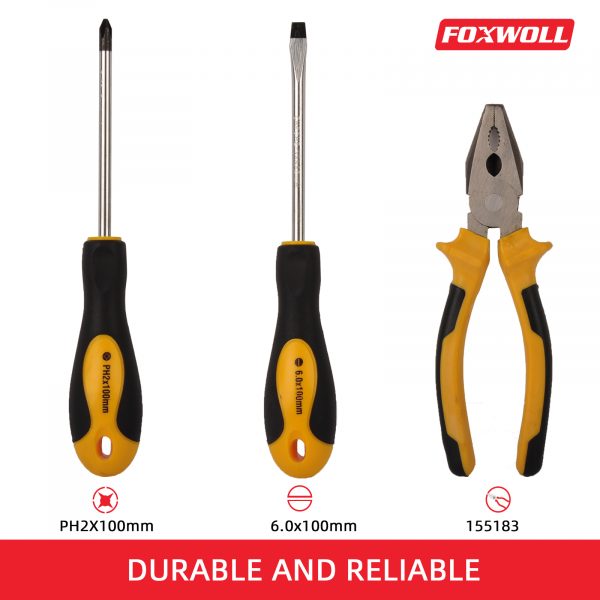 Hand Tool Set 3pcs Combination Screwdriver and Plier Set- foxwoll