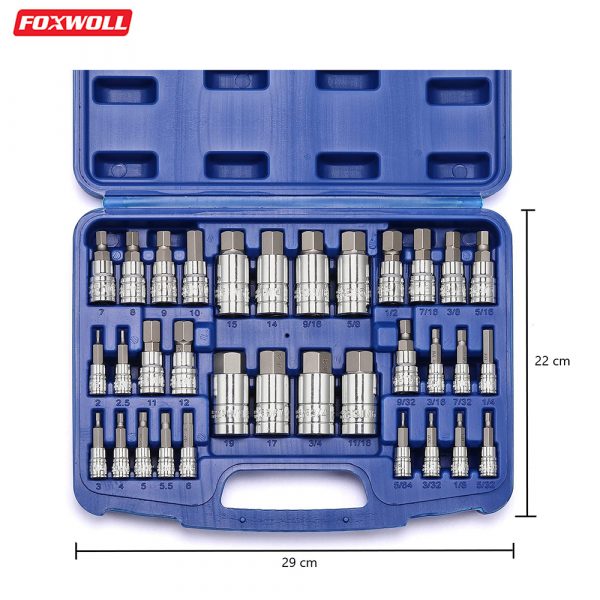 Hex Bit Socket 33-pcs Set Socket Bit 2mm to 19mm Tool Kit-foxwoll