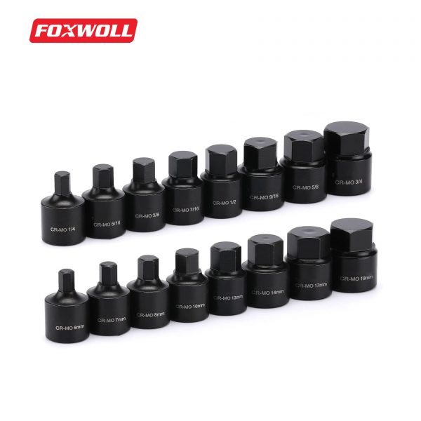 Impact Socket 16 Pieces SAE and Metric Hex Bit Socket Set-foxwoll