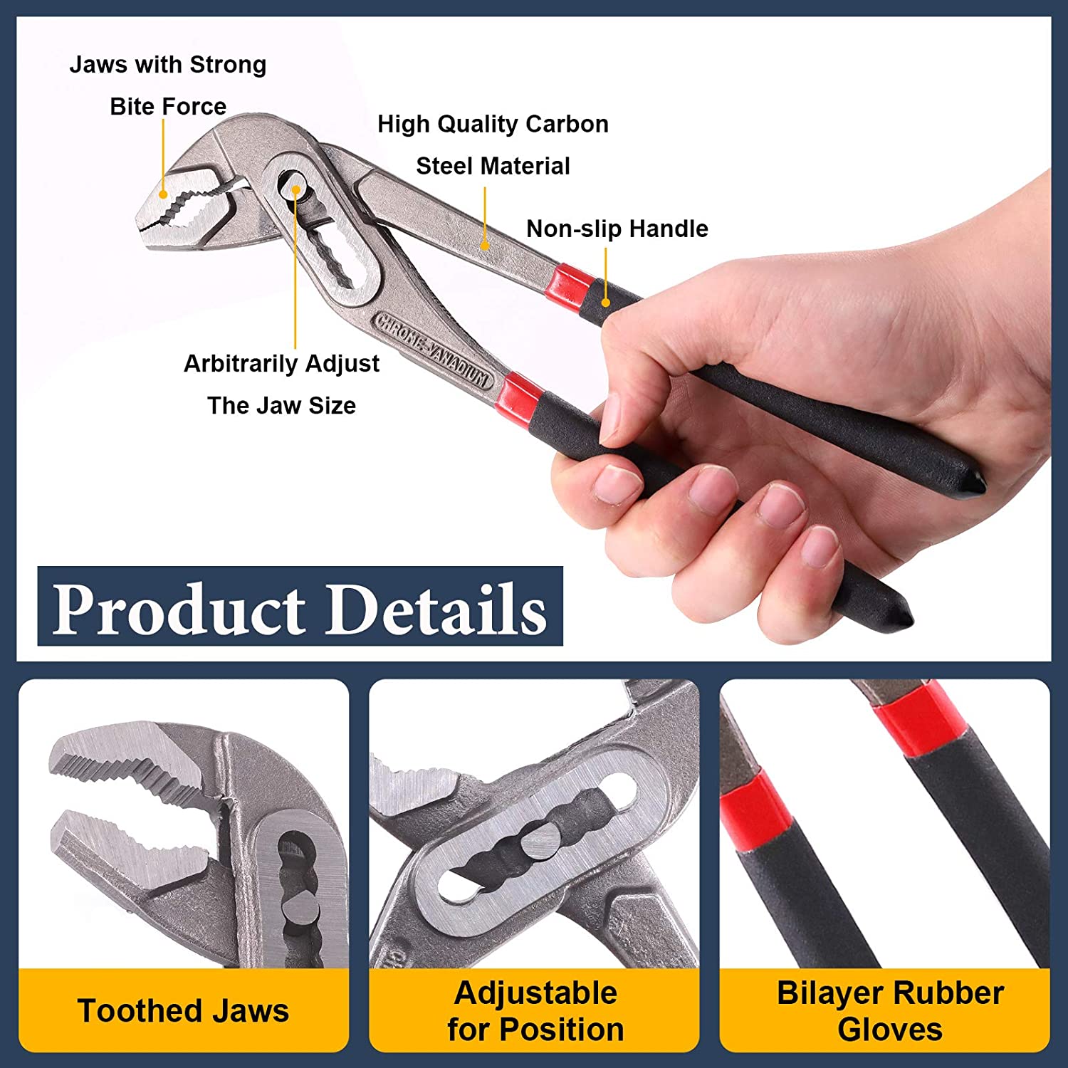 3Pcs Heavy Duty Adjustable Water Pump Pliers Set FOXWOLL