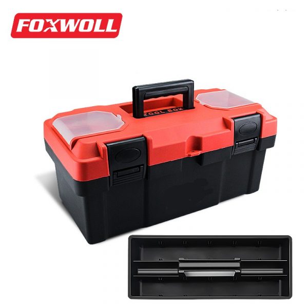plastic tool box organizer with removable tray-FOXWOLL
